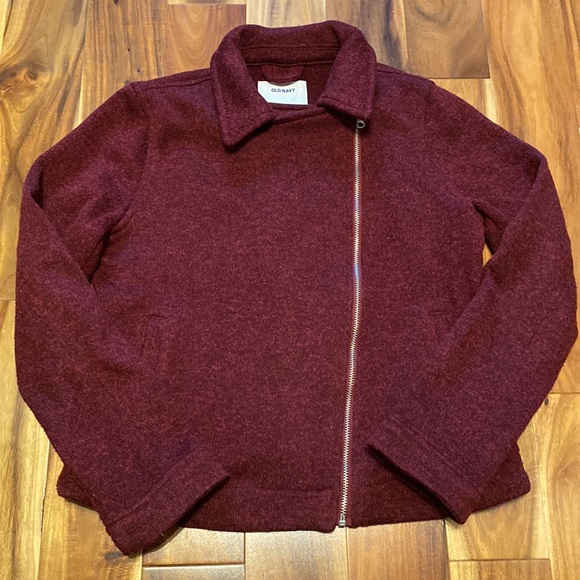 Girl’s Size L (10/12) Old Navy Burgundy Moto Jacket/Sweater-EUC - Picture 2 of 6